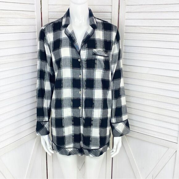 Victoria’s Secret Plaid Flannel Shorts Sleep Romper Black White Small - Picture 1 of 13